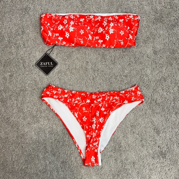 Zaful Small two piece bikini NWT red floral - Picture 1 of 3